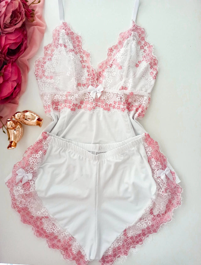 Baby Doll Intimus Branco e Rosa