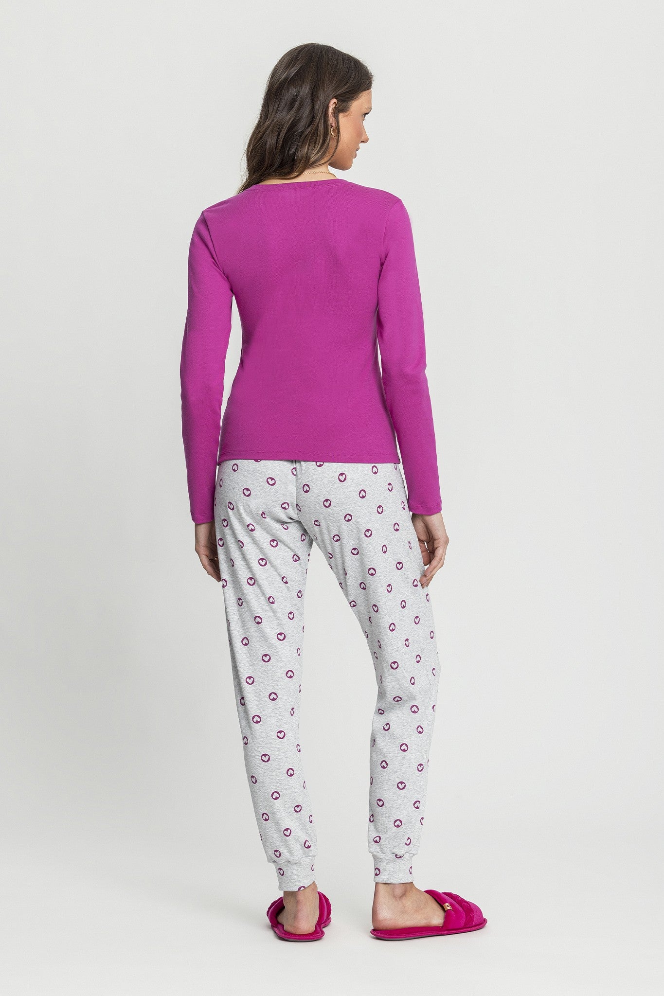 Pijama manga longa estampado lilás e mescla Mensageiro dos Sonhos