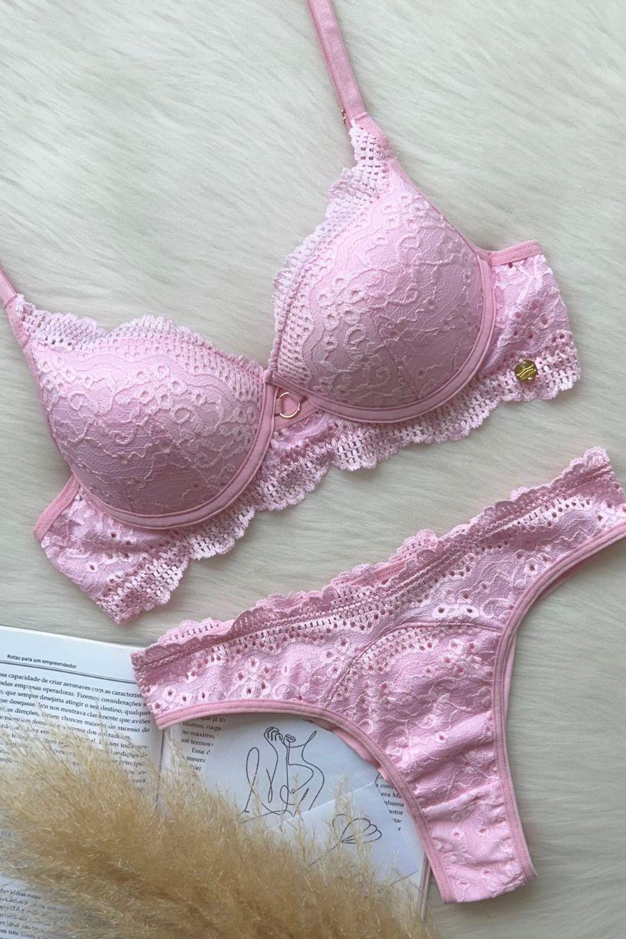 Conjunto com bojo algodão doce renda bordada Del Laras