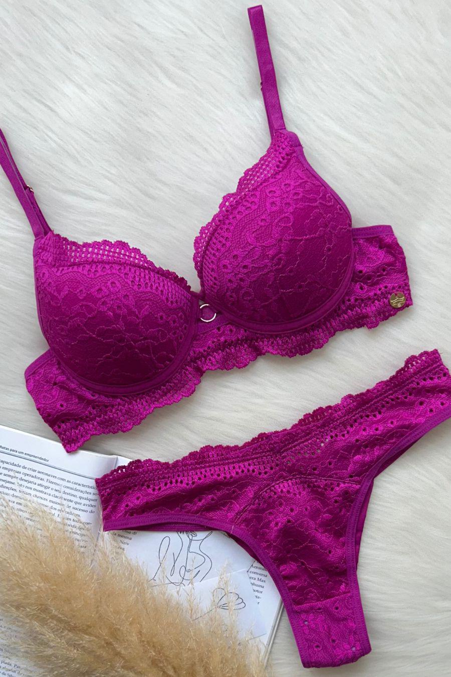 Conjunto com bojo Adriely renda bordada Del Laras