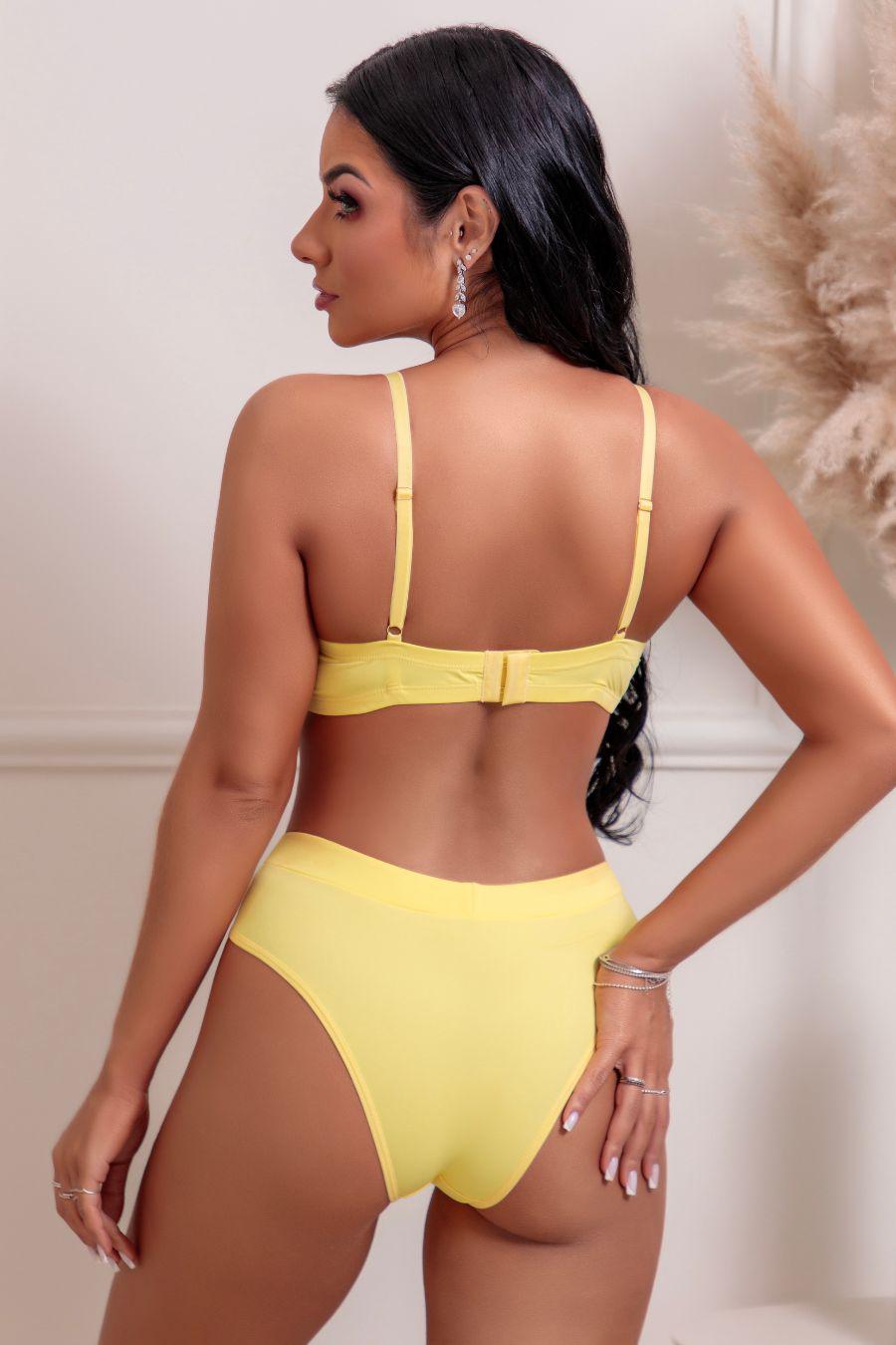 Conjunto Nilva amarelo - sutiã básico com base em elástico e calcinha confortável Del Laras