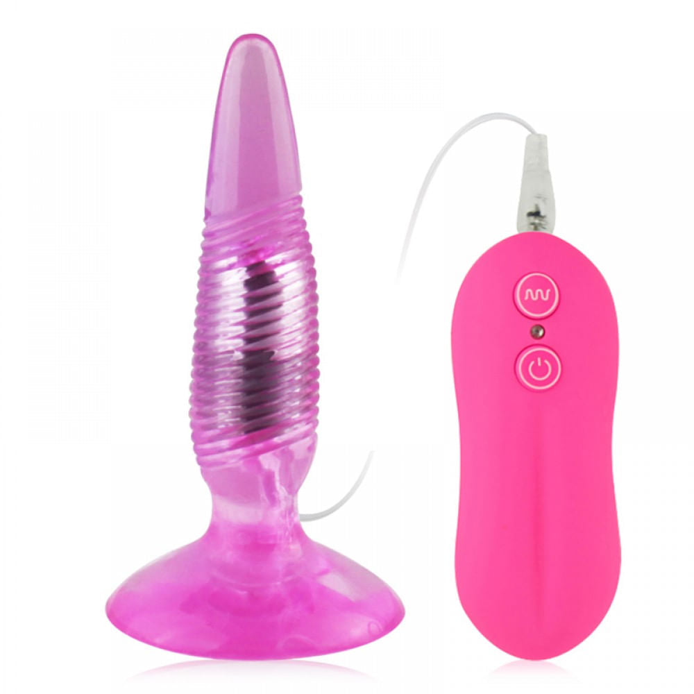 Plug Anal Twister Formato Cônico e Relevos Anelados Vibrador e Controle - Pink