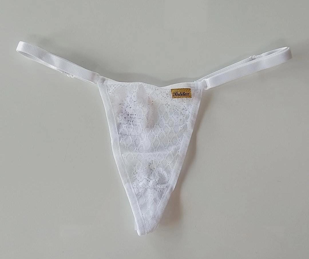 Tanga fio erótica "Gostosa" branca com strass Patitex