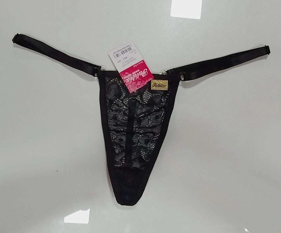 Tanga fio erótica "Gostosa" preta com strass