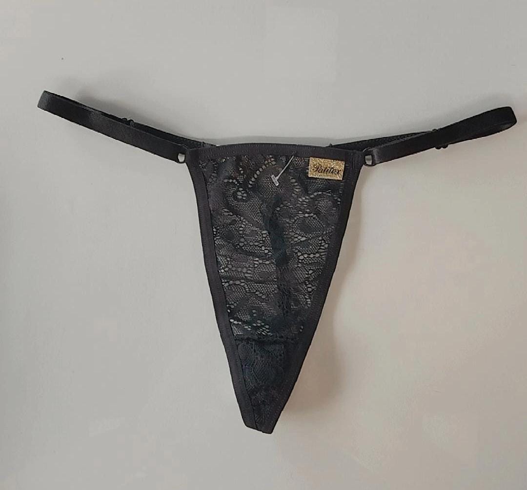 Tanga fio erótica "Amor" com strass preta Patitex