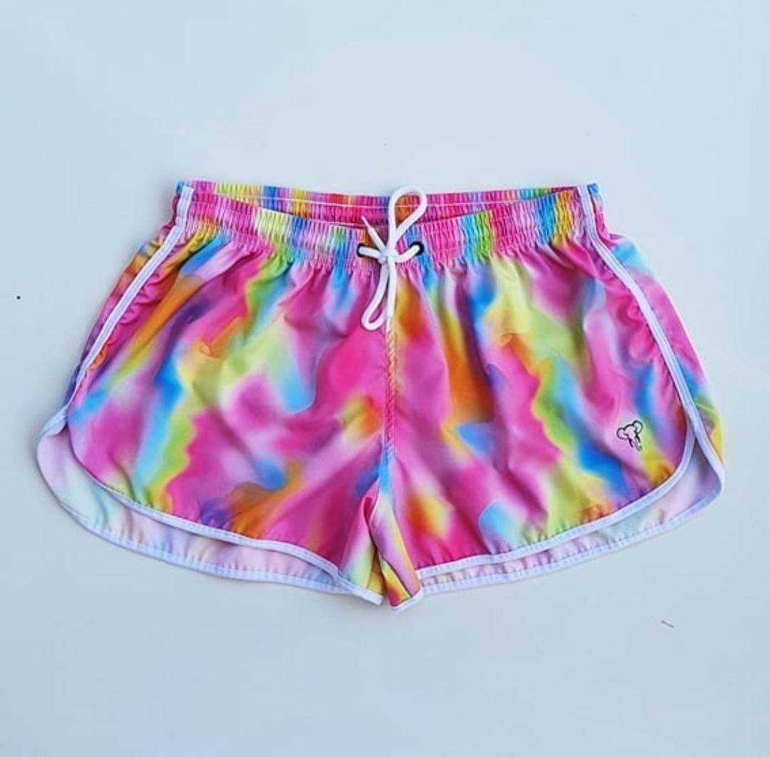 Short Elastico Sublimado Feminino Tie Dye Colorido