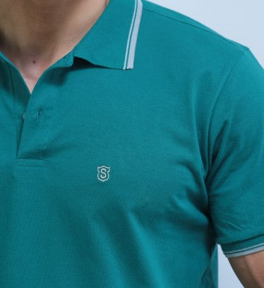 Camisa Polo Lisa Com Friso Bordado Verde Sudotex