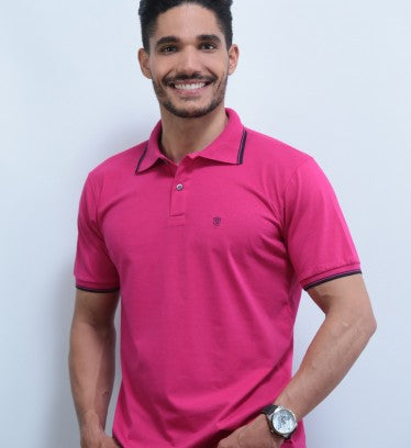 Camisa Polo Lisa Com Friso Bordado Framboesa Sudotex