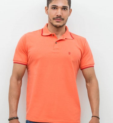 Camisa Polo Lisa Com Friso Bordado Goiaba Sudotex