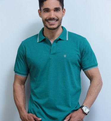 Camisa Polo Lisa Com Friso Bordado Verde Sudotex