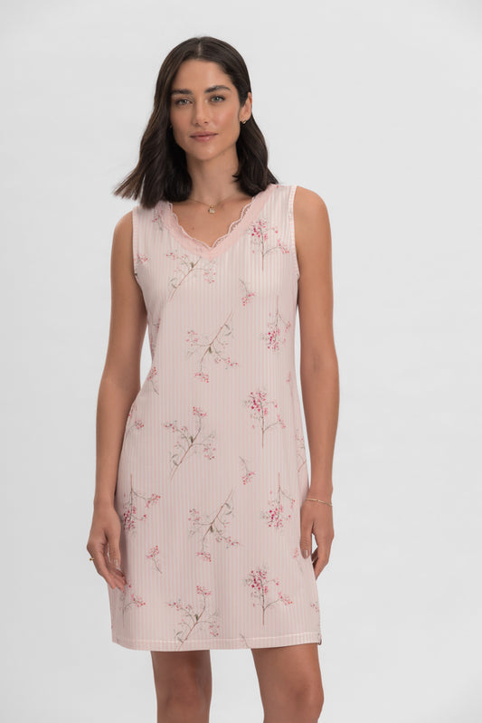 Camisola regata listrado com estampa floral rosa Mensageiro dos Sonhos
