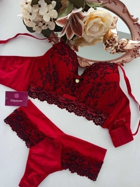 Conjunto Glamour vermelho e preto