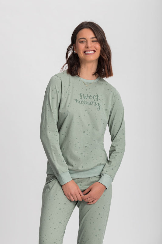 Pijama manga longa verde estrelas Mensageiro dos Sonhos