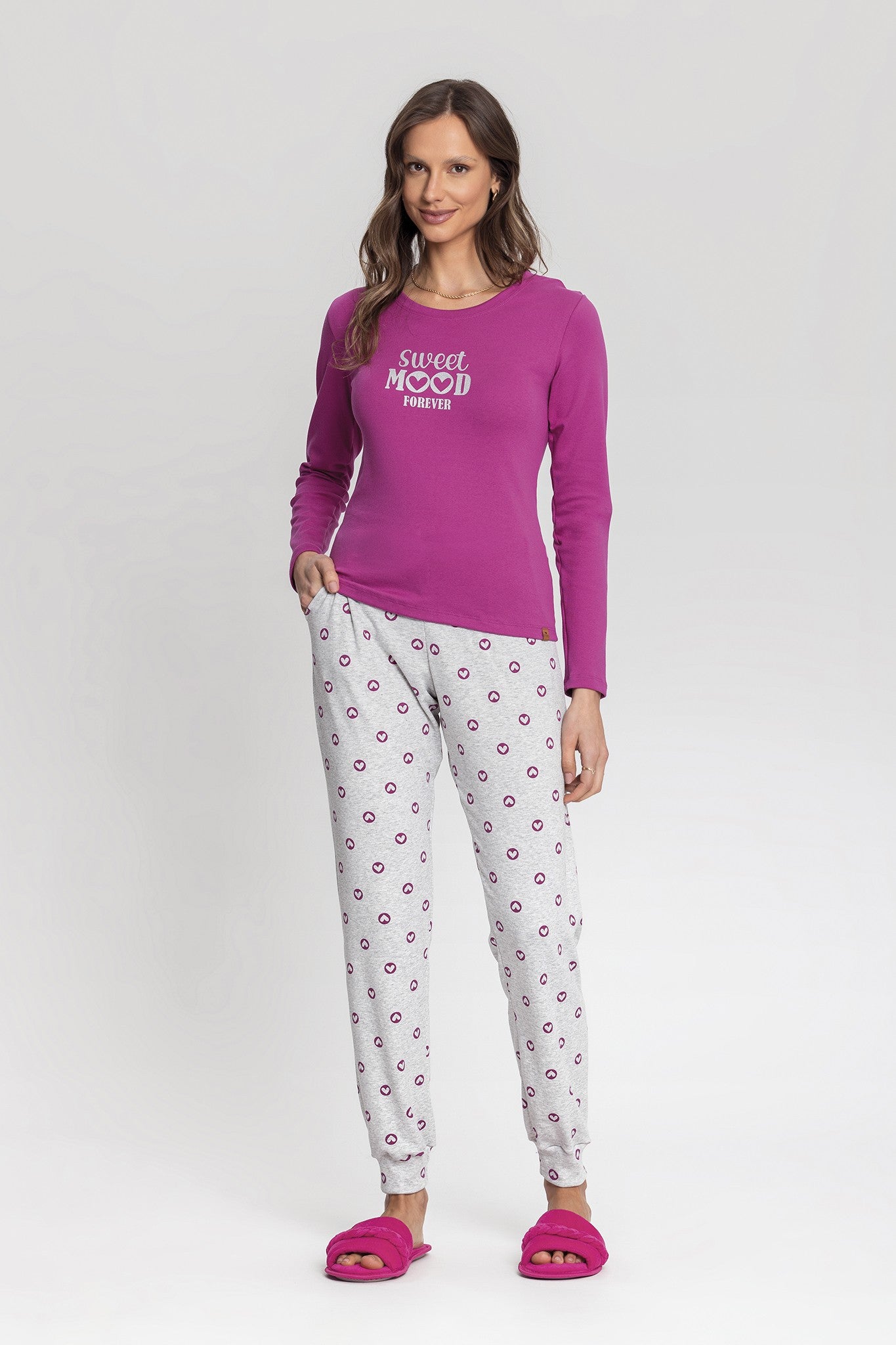 Pijama manga longa estampado  lilás e mescla Mensageiro dos Sonhos