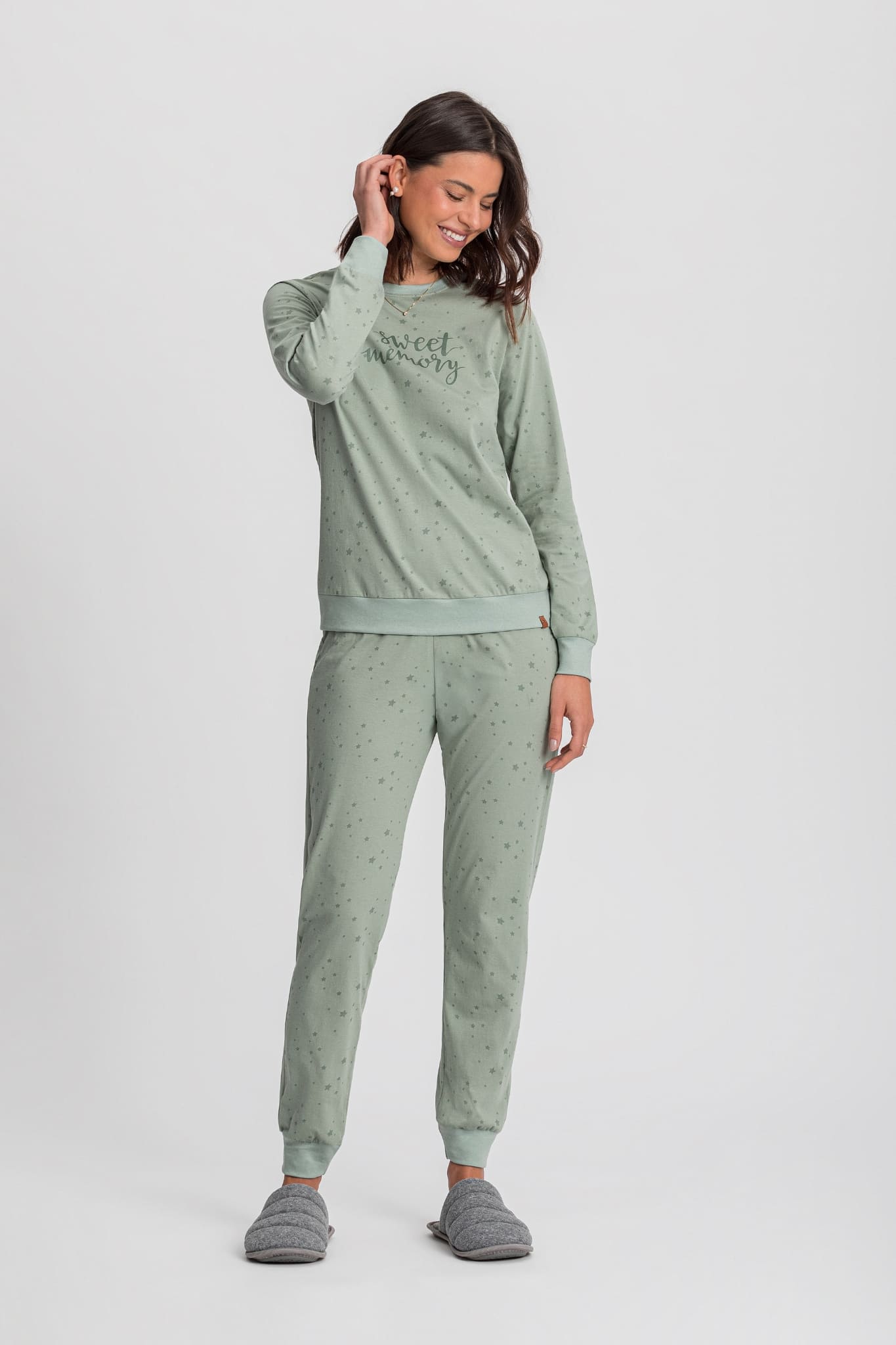 Pijama manga longa verde estrelas Mensageiro dos Sonhos