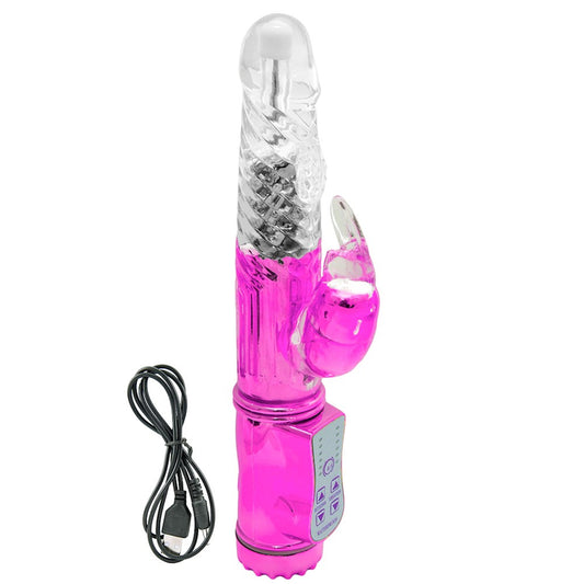 Vibrador Rotativo Rabbit 36 Vibrações Usb Rosa 22 X 3,5cm Vipmix