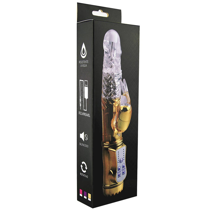 Vibrador Rotativo Rabbit 36 Vibrações Usb Dourado 22 X 3,5cm Vipmix